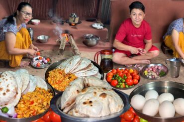 Roti (Phulka) with Egg Bhurji Recipe - Healthy & Tasty Dinner Food Recipe in the Village Kitchen