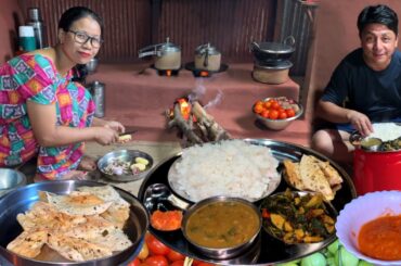 Healthy Nepali Village Dinner Recipe: Latte Saag Aloo Recipe, Masem Dal with Rice || Rural Cooking