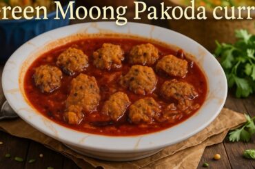 Green Moong Pakoda Curry | Crispy Moong Dal Pakora Curry Recipe | Healthy Protein-Rich Curry