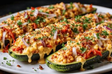 Healthy Oven Recipe For Slim Waist. Vegan Zucchini Boats Stuffed with Lentils.