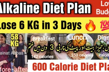 Low Budget Alkaline Diet Plan for Weight Loss & Fat Loss | Lose 6 kg in 3 days | Kainat Abbas
