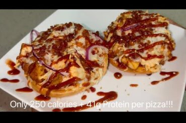 250 Calorie Bbq Chicken Pizza Bagels| HIGH PROTEIN LOW CALORIE RECIPES| 40G Protein Meals