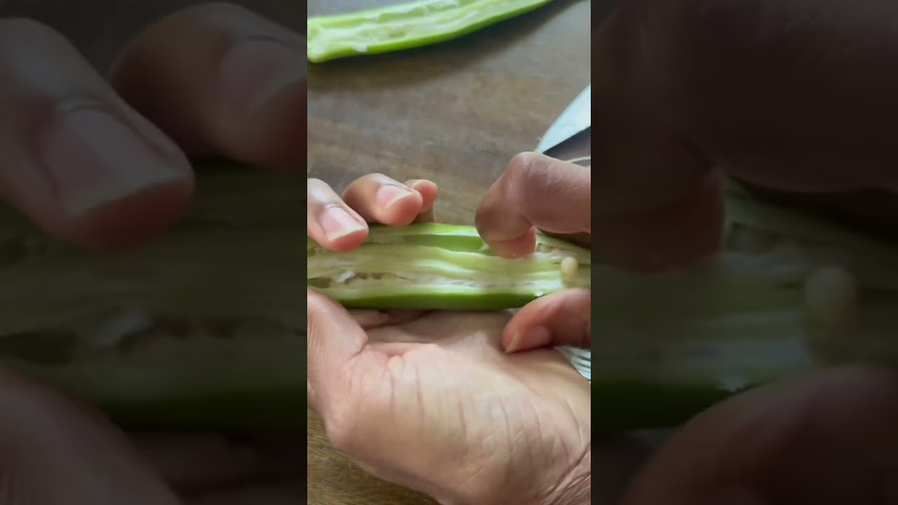 Raw Okra seed on Caesar salad Raw Okra seed on Caesar salad