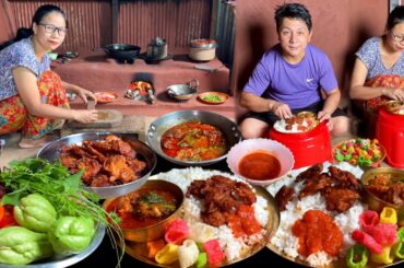 Squash Vegetable Pakoda Curry with Rice || Healthy and Tasty Food Recipe Cooking in Village