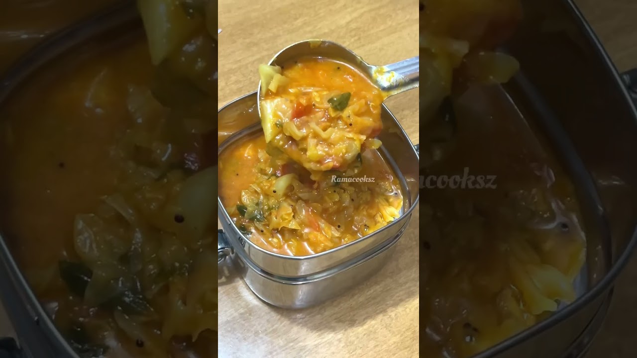 Lunch Recipe : Rice n Cabbage kulambu | kovakkai poriyal | fruit #shortsfeed #lunchideas #lunchbox Lunch Recipe : Rice n Cabbage kulambu | kovakkai poriyal | fruit #shortsfeed #lunchideas #lunchbox