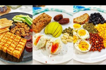 6 Different healthy & high protein breakfast plate ideas.