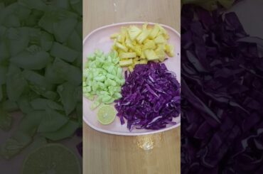 healthy salad combo with purple cabbage + pineapple + cucumber