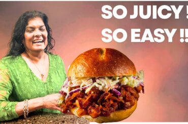 Healthier BBQ Chicken Sandwich, So tender, so Easy@HealthyKitchenEats