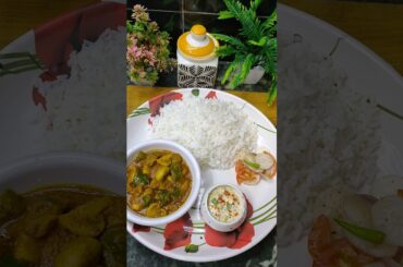 Today's simple veg thali for lunch!rice with mashrum capsicum curry#viralvideo#shortsvideo#trending