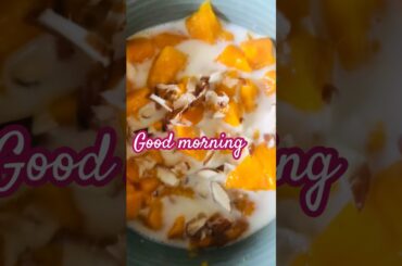 Breakfast with oats, mango & milk #viralshort #viralchallenge #foryourpage#breakfast #followmore