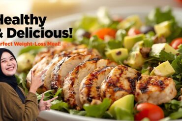 Healthy Grilled Chicken & Avocado Salad Recipe #GrilledChickenSalad #AvocadoSalad #WeightLossMeals