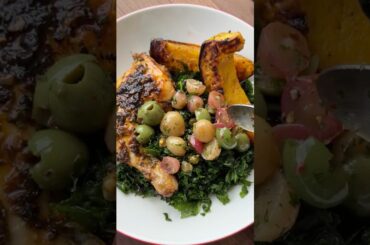 HEALTHY Lemon Herb Roast Chicken with Kale & California Grape Vinaigrette