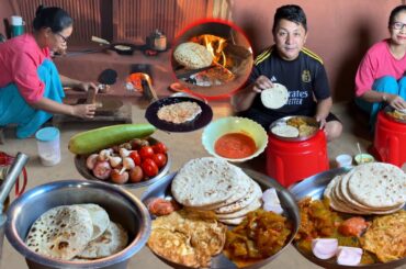 Roti (Phulka) Egg omelette with Bottle Gourd Curry - Healthy Lunch Recipe Cooked in Village Kitchen