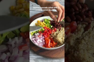 Quinoa avocado salad with creamy tahini dressing #veganrecipes #vegan #healthysalad  #quinoarecipes