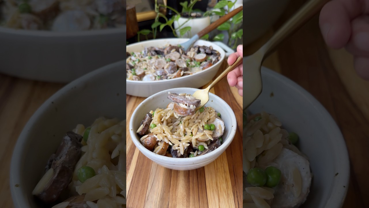 Chicken Sausage French Onion Orzo Bake #orzo #chickenrecipe #healthydinner Chicken Sausage French Onion Orzo Bake #orzo #chickenrecipe #healthydinner