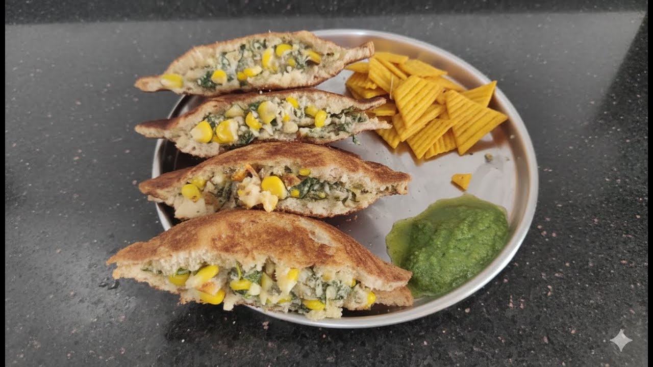 Spinach Corn Sandwich Cafe Style | High Protein Post Workout Snack | Healthy Indian Breakfast Recipe Spinach Corn Sandwich Cafe Style | High Protein Post Workout Snack | Healthy Indian Breakfast Recipe