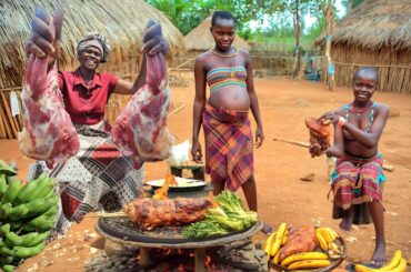 Real and Authentic Healthy Village Life & Breakfast Recipes/Cooking Full Goat Beef Thigh