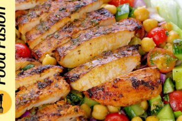 Healthy Protein Salad - Lemon Herb Grilled Chicken & Chickpea Salad Recipe by Food Fusion