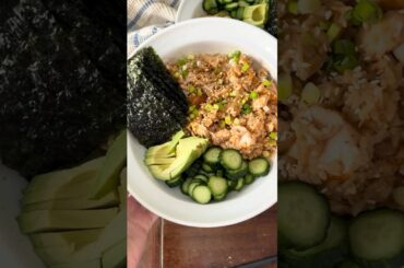 Salmon sushi rice bowls! The perfect macro friendly girl dinner!