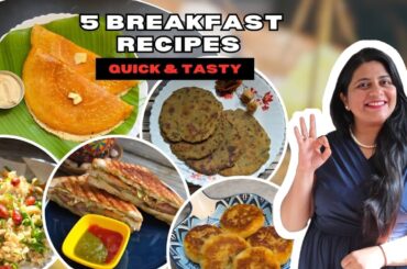 5 Easy Breakfast Recipes | Instant Benne Dosa | Poha | Bombay sandwich | Meethi Dhebra | cutlets