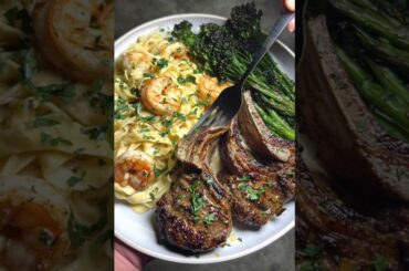 You Won't Believe How Easy These Garlic Lamb Chops & Shrimp Alfredo Are to Make! #shorts #food