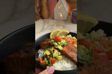 Garlic Butter Salmon with Rice Easy Healthy Dinner Recipe.