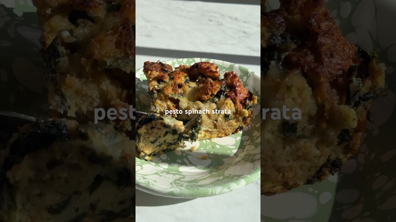 Pesto spinach strata #mediterraneandiet #healthybreakfast #breakfastideas Pesto spinach strata #mediterraneandiet #healthybreakfast #breakfastideas