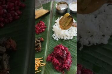 Healthy lunch recipe: Murungaikai sambar,  Vendaikai pachadi, Beetroot poriyal,  curd,  Pomegranate