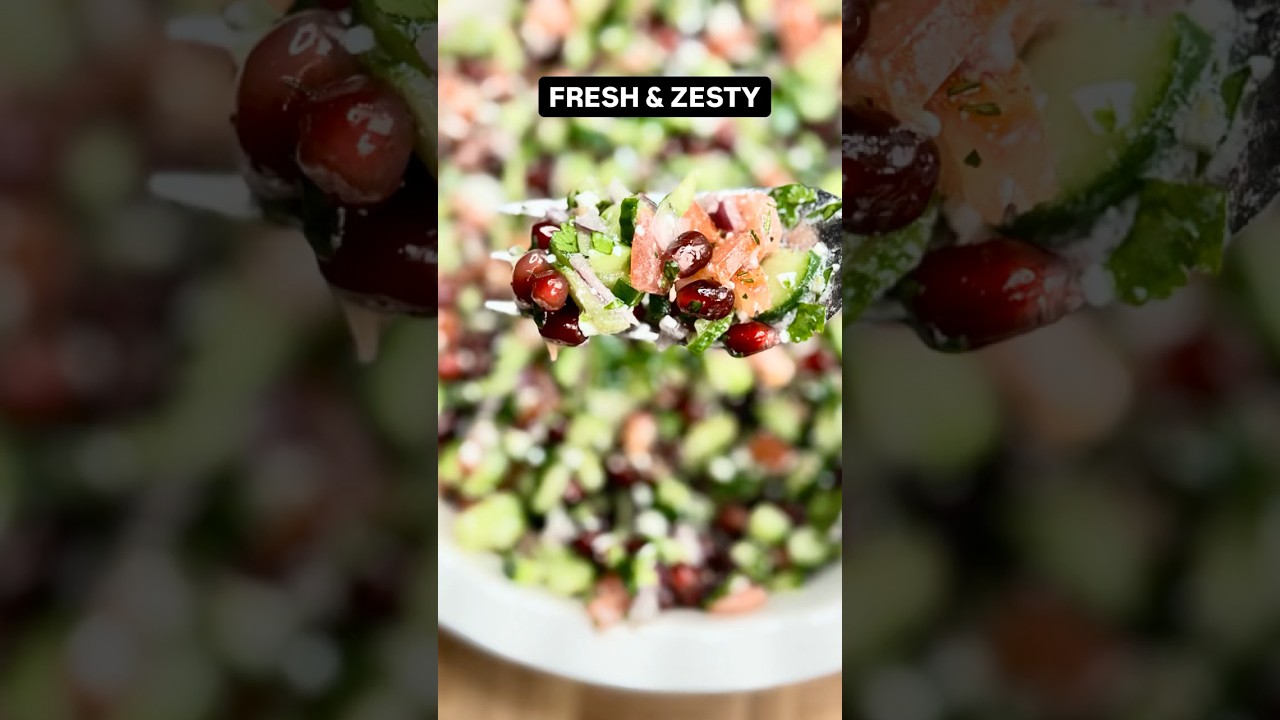 5-Minute Cucumber Tomato Salad with Pomegranate & Feta | Fresh & Healthy Recipe in Description box 5-Minute Cucumber Tomato Salad with Pomegranate & Feta | Fresh & Healthy Recipe in Description box