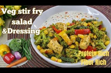 High Protein Paneer Veg Stir Fry Salad with Creamy Dressing | Healthy & Filling Meal for weightloss