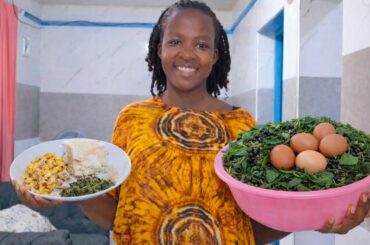 Creamy Spider Plant Vegetables & Scrambled Eggs | Easy Kenyan Lunch Recipe | Healthy African Food