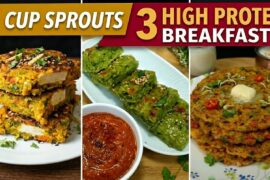 1 Cup Sprouts 3 High Protein Breakfast Recipes | No Bread Sandwich, Dhokla & Paratha|