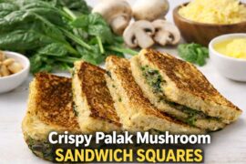 Crispy Palak Mushroom Sandwich Squares | Mushroom Sandwich | Sandwich Recipes | Breakfast | Healthy