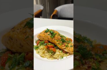 Quick Healthy High Protein Dinner Recipe #youtubeshorts #foodshorts #cookingshorts #orzo #salmon
