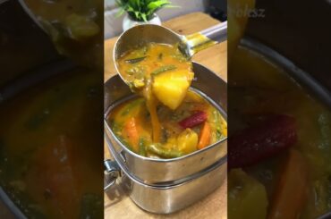 Lunch Recipe: Rice n veg dal kulambu | omelette | fruit #shortsfeed #lunchideas #lunchbox