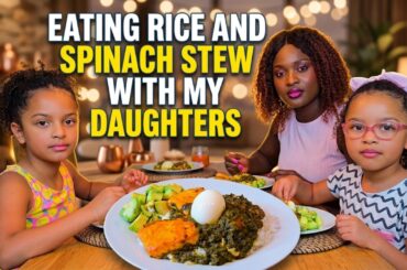 Eating Rice and Spinach Stew with My Daughters | Healthy Family Dinner Vlog