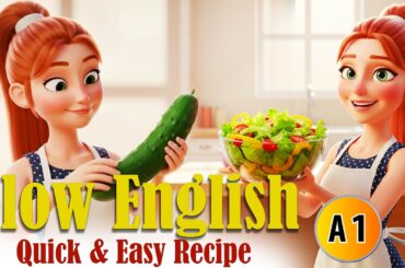 5 Minute Quick Green Salad Recipe | Healthy Salad Recipe | A1 Level English | Slow English Learning