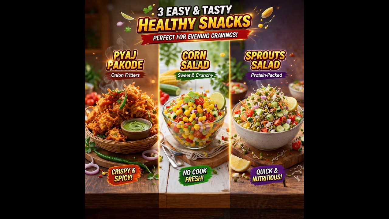 3 Easy & Tasty Snacks | Pyaj Pakode, Corn Salad & Sprouts Salad Recipe #viral #trending #shorts 3 Easy & Tasty Snacks | Pyaj Pakode, Corn Salad & Sprouts Salad Recipe #viral #trending #shorts