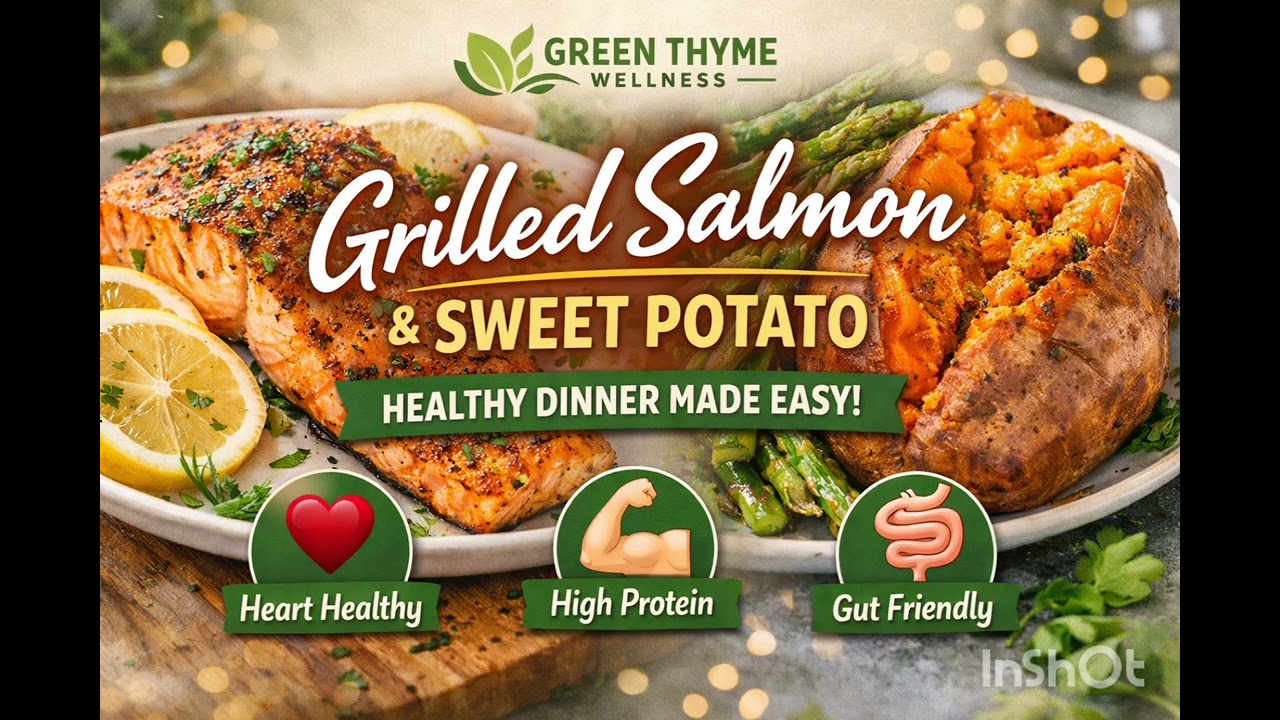 Grilled Salmon with Baked Sweet Potato and Asparagus | Healthy Dinner Recipe Grilled Salmon with Baked Sweet Potato and Asparagus | Healthy Dinner Recipe