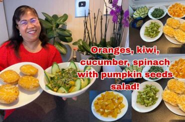 Refreshing Vegetarian Salad Recipe / Orange, Kiwi, Spinach, & Pumpkin Seeds Healthy Meal