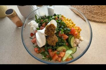 Fresh & Healthy Salad: Chicken,Mixed Greens,and Cucumber.Easy Dinner Idea.