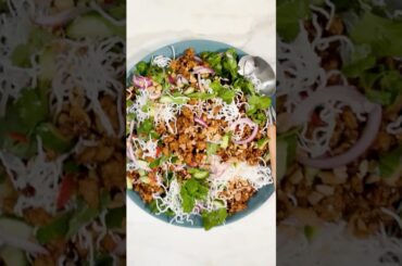 Sticky chicken larb with crispy noodle salad