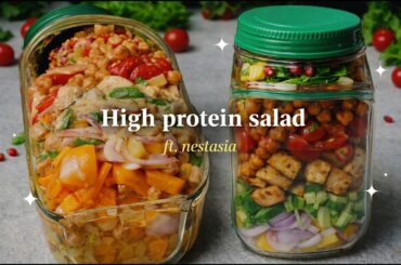 Healthy High Protein Salad Recipe with Nestasia Salad Jar and kitchen Tools