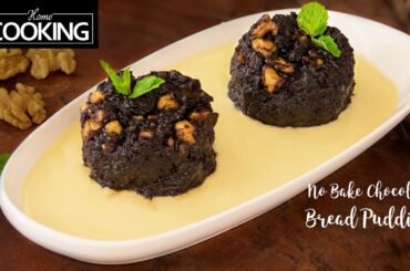 No Bake Chocolate Bread Pudding | Custard Sauce | Chocolate Recipes | Bread Recipes