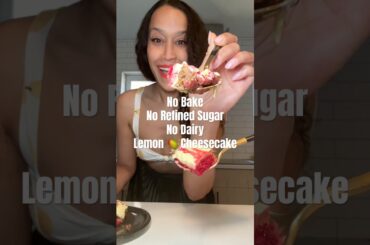 Plant-based lemon mango cheesecake! Full recipe on my Substack! #plantbasedrecipes #healthyrecipes