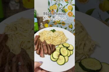 Steak Alfredo #highprotein #healthydinner #mealideas #weightlossmeals #lowcalorie #steak #alfredo