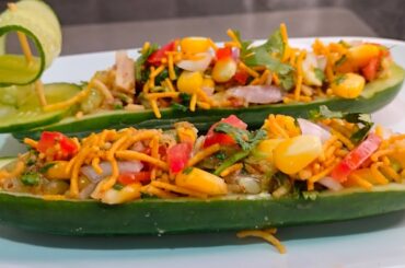 Cucumber Boat Chaat Recipe | Cucumber Boat Salad  | Instant Healthy Chaat Recipe