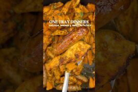 One tray dinners: chicken, sausage and sweet potatoes #healthyrecipes #easyrecipe #mealprep