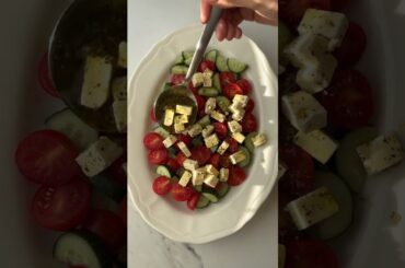 Easy Mediterranean Salad with Marinated Feta | Fresh & Flavorful #easyrecipes #foodshorts #feta