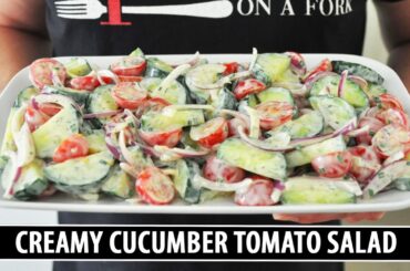 CREAMY Cucumber Tomato Salad | Healthy 10 Minute Recipe